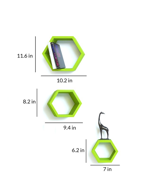 Ezequil Floating Wall Shelf Set of 3 in Green Colour - Image 2