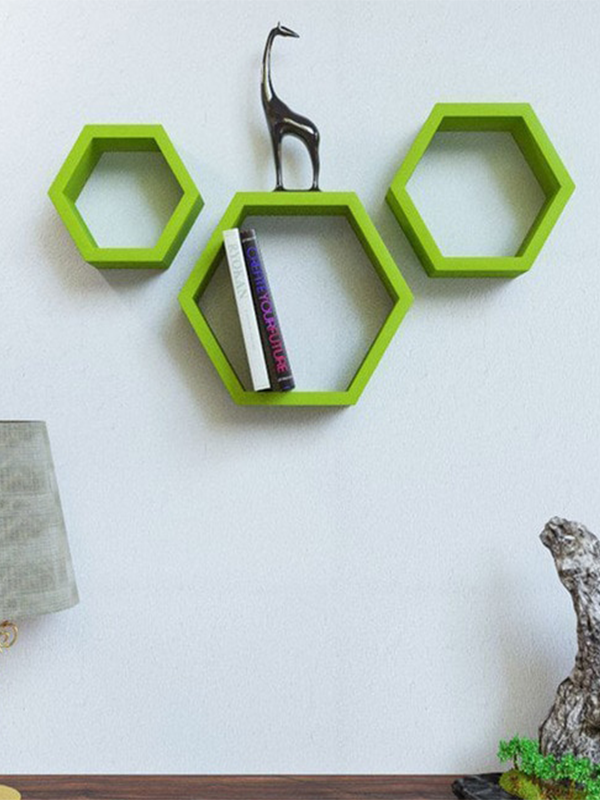 Ezequil Floating Wall Shelf Set of 3 in Green Colour - Image 3
