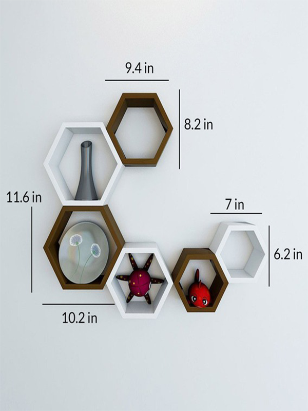 Ezequil Floating Wall Shelf Set of 6 in Orange & Brown Finish - Image 4