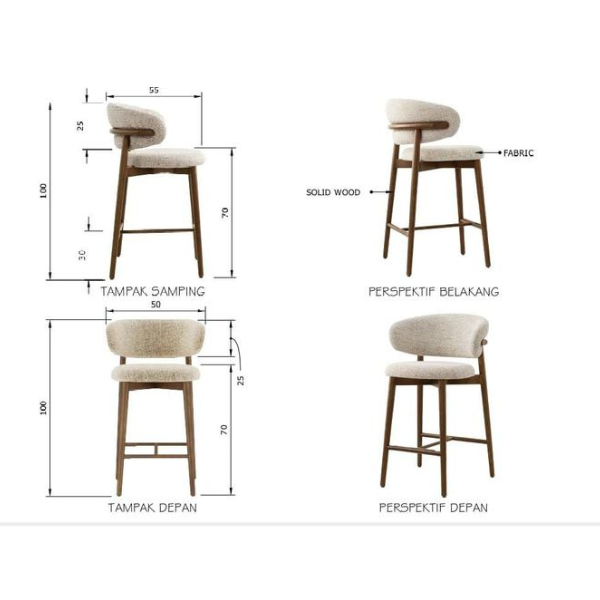 Margaret Wooden Bar Stool - Image 4