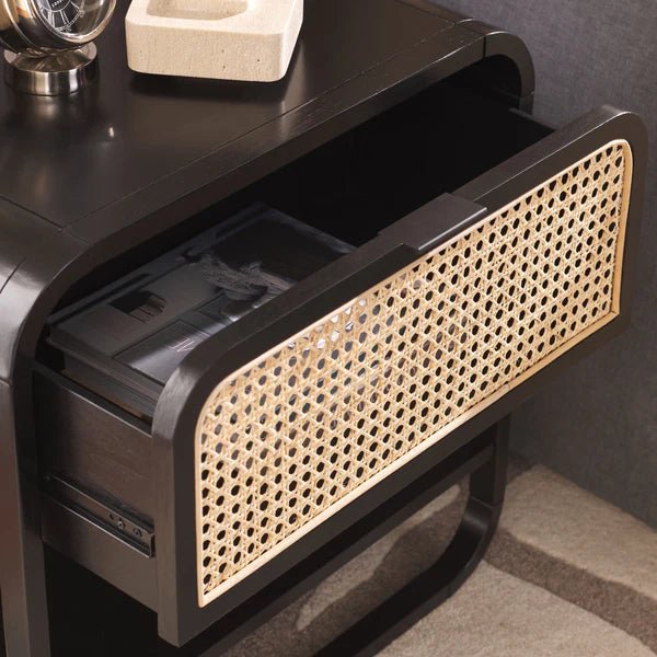Yunikoli Wooden Rattan Bedside Table - Image 5