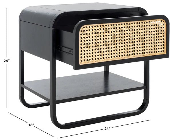Yunikoli Wooden Rattan Bedside Table - Image 4