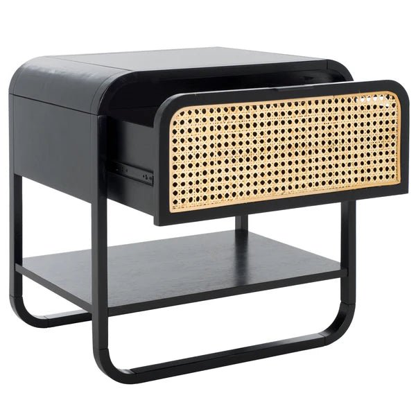 Yunikoli Wooden Rattan Bedside Table - Image 3