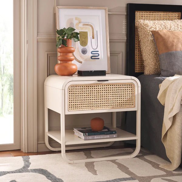 Yunikoli Wooden Rattan Bedside Table - Image 12