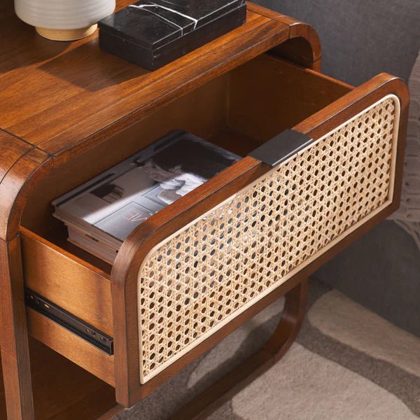 Yunikoli Wooden Rattan Bedside Table - Image 19