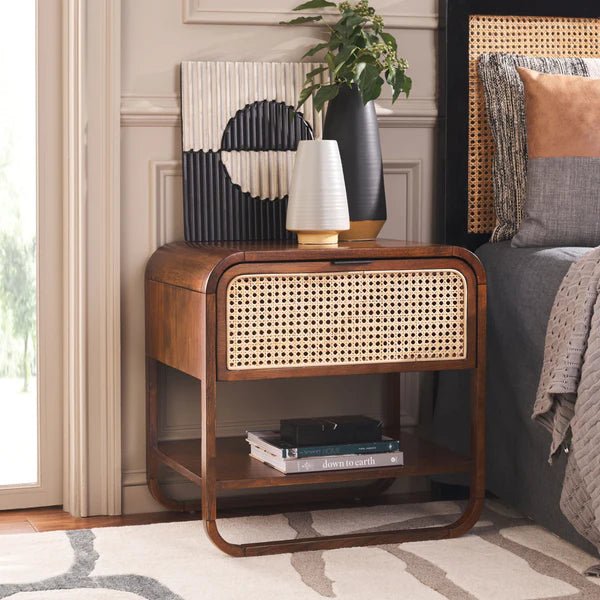 Yunikoli Wooden Rattan Bedside Table - Image 16
