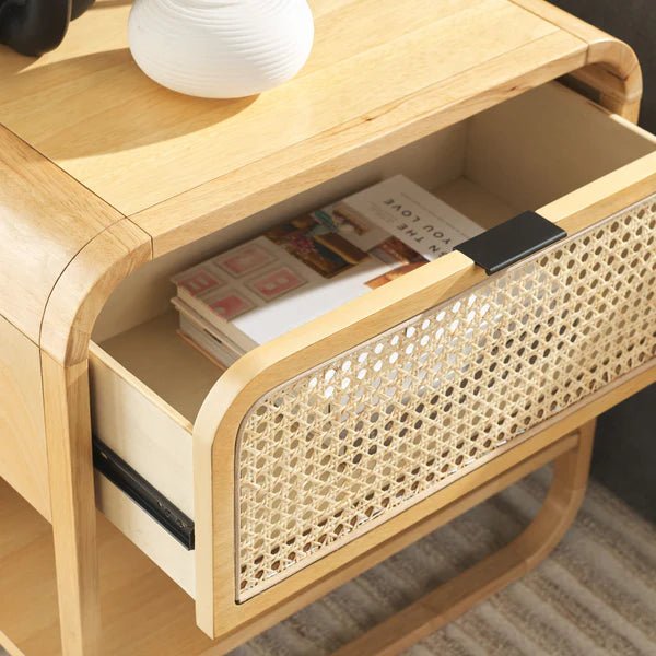 Yunikoli Wooden Rattan Bedside Table - Image 23