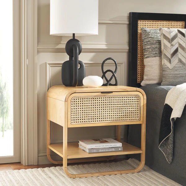 Yunikoli Wooden Rattan Bedside Table - Image 20