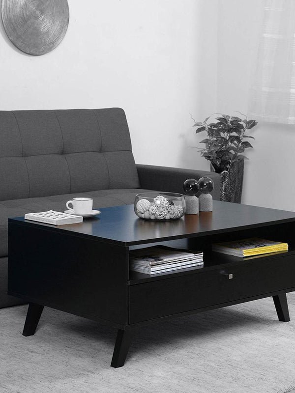 Perla Coffee Table with One Drawer in Black Colour - Image 3