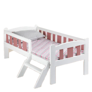 Rondo Kids Bed in White with Pink Stirpes