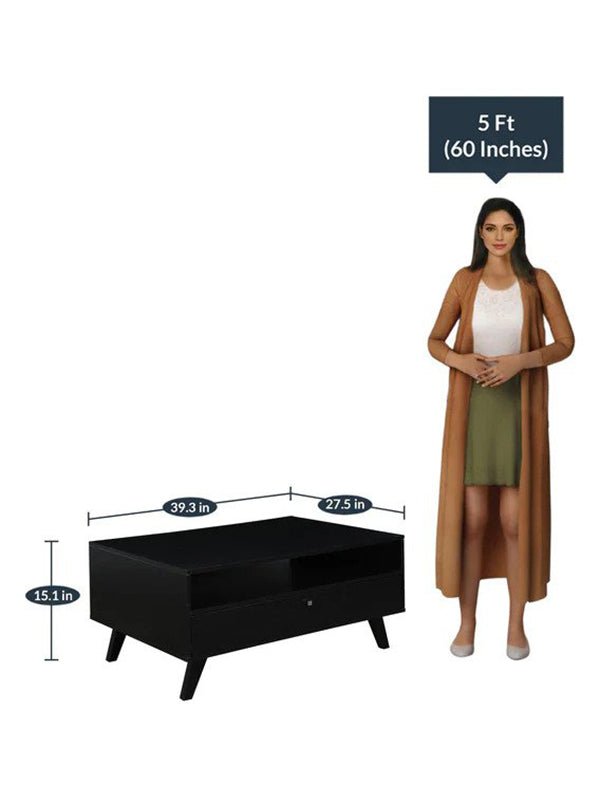 Perla Coffee Table with One Drawer in Black Colour - Image 2