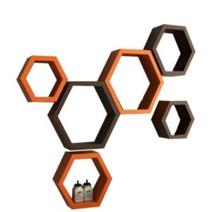 Ezequil Floating Wall Shelf Set of 6 in Orange & Brown Finish